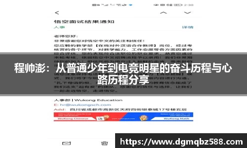 程帅澎：从普通少年到电竞明星的奋斗历程与心路历程分享
